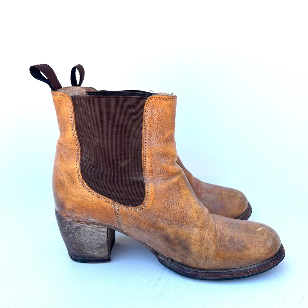 Bed Stu Cobbler Chelsea Ankle Heeled Leather Boots Camel Tan Size 10